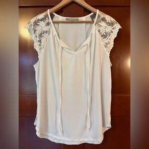 💚Sweet Rain White Knit Blouse with Lace Sleeves